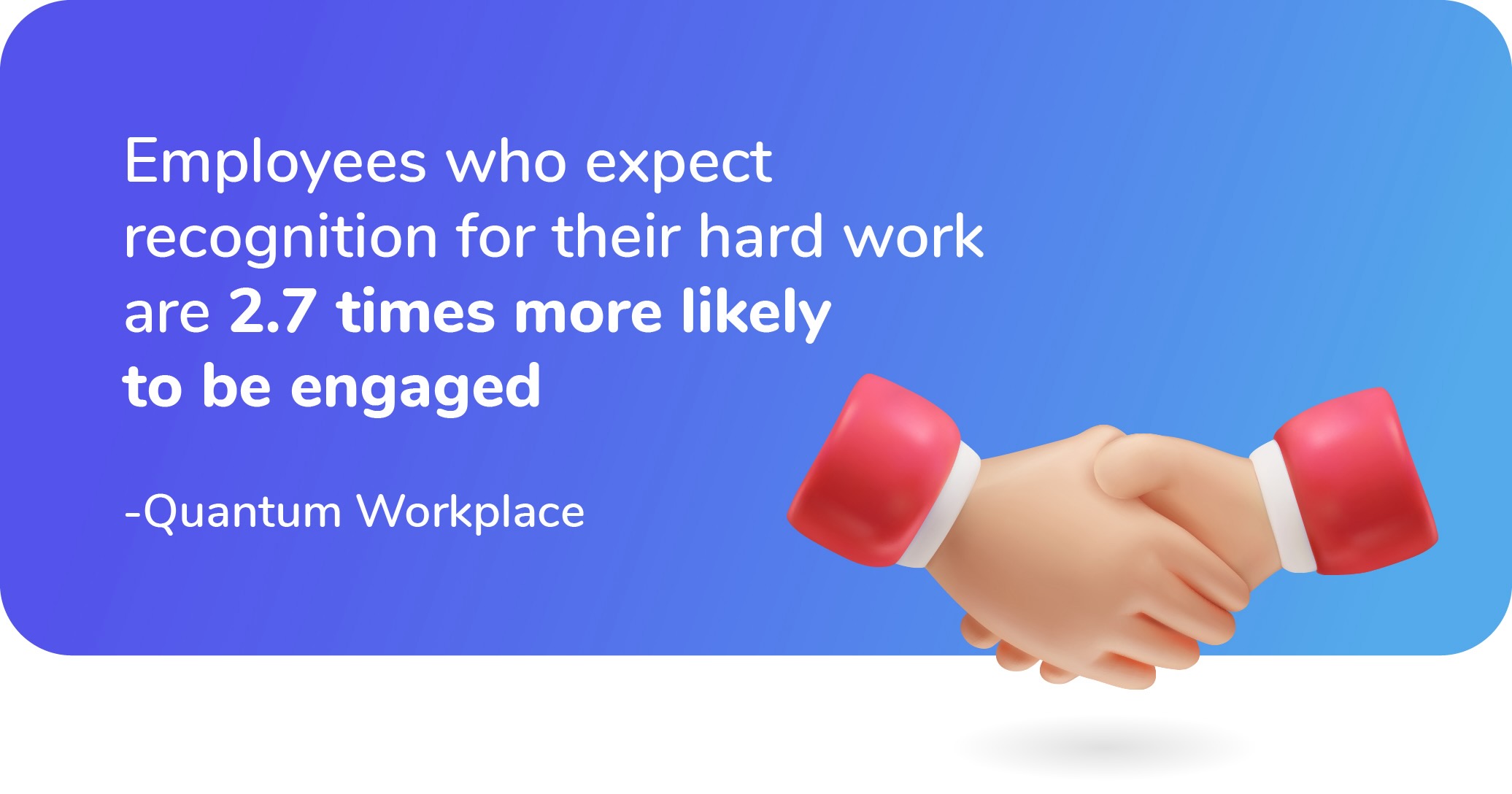 Employees who expect recognition for their hard work are 2.7times more likely to be engaged -Quantum Workplace